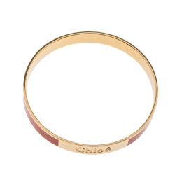 Pre Owned Chloé Orange Enamel Gold Tone Holly Bangle Bracelet