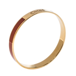 Pre Owned Chloé Orange Enamel Gold Tone Holly Bangle Bracelet