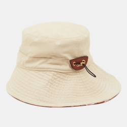 Chloe Beige Logo Print Nylon Bucket Hat