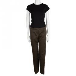 Chloe Marron Fonce Cotton Wide Leg Trousers M