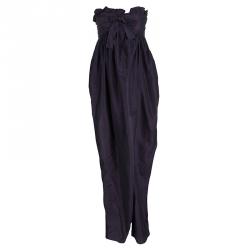 مملوكة مسبقًا Chloe Navy Blue Ruffle Detail Strapless Draped Jumpsuit S