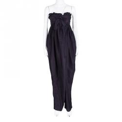 Pre Owned Chloe Navy Blue Ruffle Detail Strapless Draped Jumpsuit S