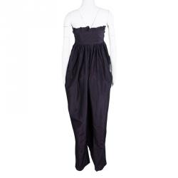 Pre Owned Chloe Navy Blue Ruffle Detail Strapless Draped Jumpsuit S