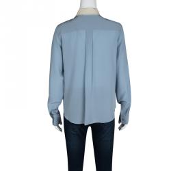 Pre Owned Chloe Sea Spray Blue Contrast Club Collar and Cuff Silk Shirt S