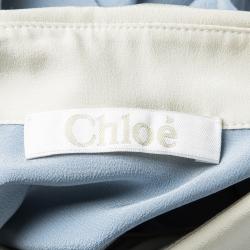 Pre Owned Chloe Sea Spray Blue Contrast Club Collar and Cuff Silk Shirt S