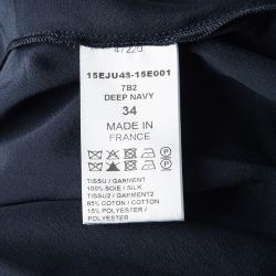 Pre Owned Chloe Deep Navy Blue Crinkled Silk Chiffon Cutout Lace Waist Detail Mini Skirt S