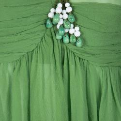 Pre Owned Chloe Green Crinkled Chiffon Gathered Tie Detail Blouse M