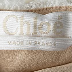 Pre Owned Chloe White Herringbone Lace Long Sleeve Maxi Dress M