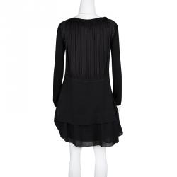Pre Owned Chloe Black Wool Pleated Panel Detail Long Sleeve Dress S