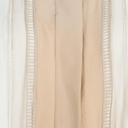 Pre Owned Chloe Cream Contrast Collar and Lapel Ladder Lace Detail Silk Blouse L