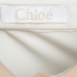 Pre Owned Chloe Cream Contrast Collar and Lapel Ladder Lace Detail Silk Blouse L