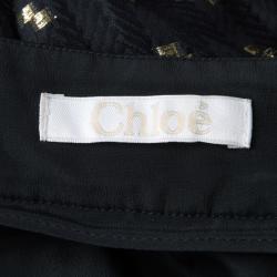 Pre Owned Chloe Black Lurex Detail Textured Silk Pants L