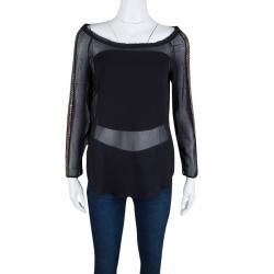 Pre Owned Chloe Black Cotton Voile Metal Sequin Embellished Long Sleeve Sheer Top M