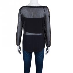 Pre Owned Chloe Black Cotton Voile Metal Sequin Embellished Long Sleeve Sheer Top M