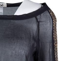 Pre Owned Chloe Black Cotton Voile Metal Sequin Embellished Long Sleeve Sheer Top M