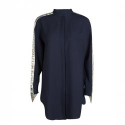 Pre Owned Chloe Navy Blue Arrow Embellished Sleeve Detail Blouse M