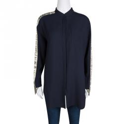Pre Owned Chloe Navy Blue Arrow Embellished Sleeve Detail Blouse M