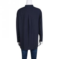 Pre Owned Chloe Navy Blue Arrow Embellished Sleeve Detail Blouse M