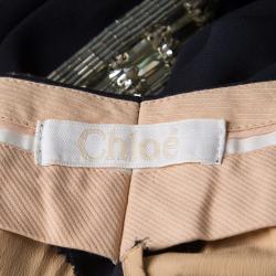 Pre Owned Chloe Navy Blue High Waist Arrow Embellished Pants M