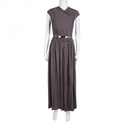 Pre Owned Chloe Purple Draped Belted Sleeveless Maxi Dress M