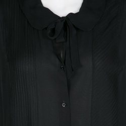 Pre Owned Chloe Black Silk Chiffon Pintuck Detail Ruffle Bottom Sleeveless Dress M