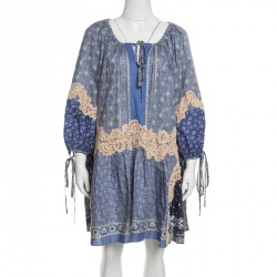 Pre Owned Chloe Blue Printed Cotton Lace Applique Oversized Bohemian Dress S