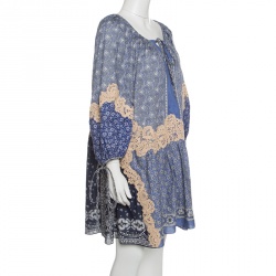 Pre Owned Chloe Blue Printed Cotton Lace Applique Oversized Bohemian Dress S