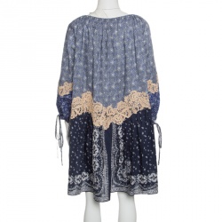 Pre Owned Chloe Blue Printed Cotton Lace Applique Oversized Bohemian Dress S