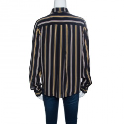 Pre Owned Chloe Black Broken Stripe Print Pintucked Long Sleeve Shirt M  