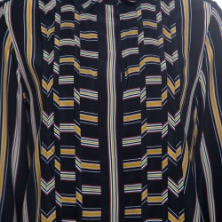 Pre Owned Chloe Black Broken Stripe Print Pintucked Long Sleeve Shirt M  