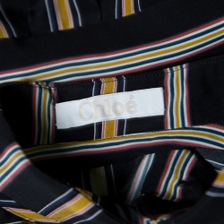 Pre Owned Chloe Black Broken Stripe Print Pintucked Long Sleeve Shirt M  