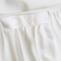 Pre Owned Chloe Iconic Milk White Silk Scalloped Lace Trim Peasant Blouse L