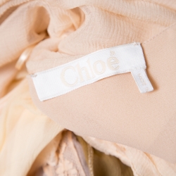 Pre Owned Chloe Beige and Lilac Tiered Silk Chiffon Lace Trim Ruffled Maxi Dress M