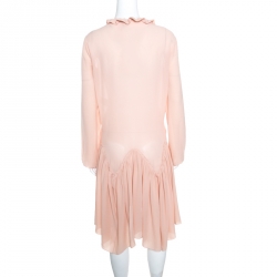 Pre Owned Chloe Tender Pink Silk Ruffle Detail Long Sleeve Dress S