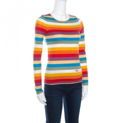 Pre Owned Chloe Multicolor Rainbow Striped Cotton Jersey Long Sleeve Top XS