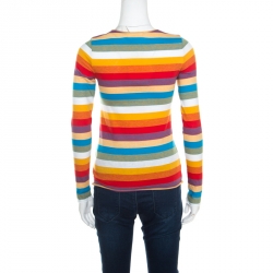 Pre Owned Chloe Multicolor Rainbow Striped Cotton Jersey Long Sleeve Top XS