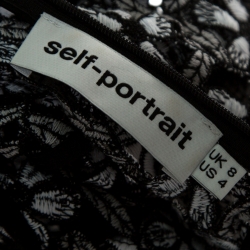 Pre Owned Self Portrait Monochrome Floral Embroidered Lace Cropped Top S