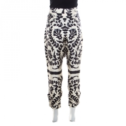 Pre Owned Chloe Monochrome Floral Printed Silk Tapered Pants M
