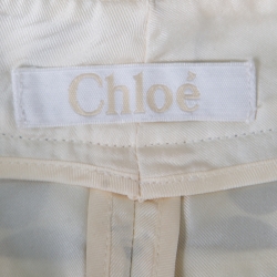 Pre Owned Chloe Monochrome Floral Printed Silk Tapered Pants M