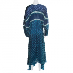 Pre Owned Chloe Cyan Blue Fil Coupe Jacquard Silk Asymmetric Midi Dress M