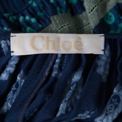 Pre Owned Chloe Cyan Blue Fil Coupe Jacquard Silk Asymmetric Midi Dress M