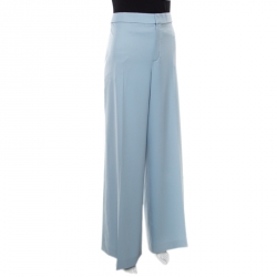 Pre Owned Chloe Sea Spray Wool High Waist Wide Leg Trousers L
