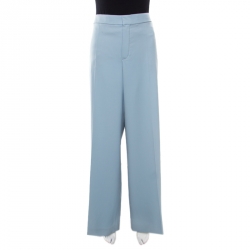 Pre Owned Chloe Sea Spray Wool High Waist Wide Leg Trousers L