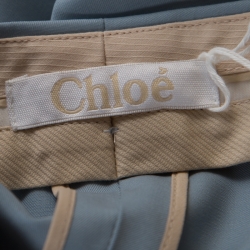 Pre Owned Chloe Sea Spray Wool High Waist Wide Leg Trousers L