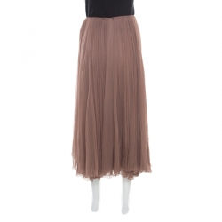 Chloe Hazelnut Brown Gathered Silk Chiffon Midi Skirt S