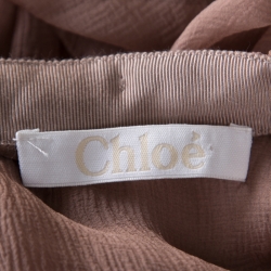 Chloe Hazelnut Brown Gathered Silk Chiffon Midi Skirt S