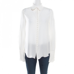 Chloe Milk White Crepe De Chine Button Front Long Sleeve Blouse M
