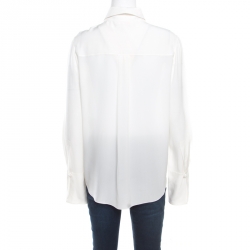 Chloe Milk White Crepe De Chine Button Front Long Sleeve Blouse M