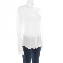Chloe Milk White Crepe De Chine Button Front Long Sleeve Blouse M