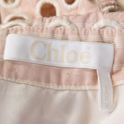 Pre Owned Chloe Shadow Pink Embroidered Guipure Lace Short Sleeve Blouse S